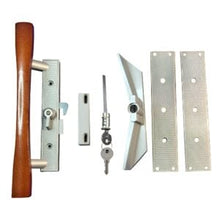 Load image into Gallery viewer, (DH-113) Sliding Patio Door Keyed Aluminum Handle Set with Wood Handle, 3-15/16″ Hole Space
